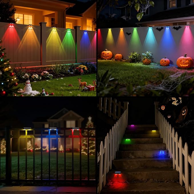 Peasur Solar Fence Lights Outdoor RGB, 8 Pack Step Light Solar Powered - Image 4
