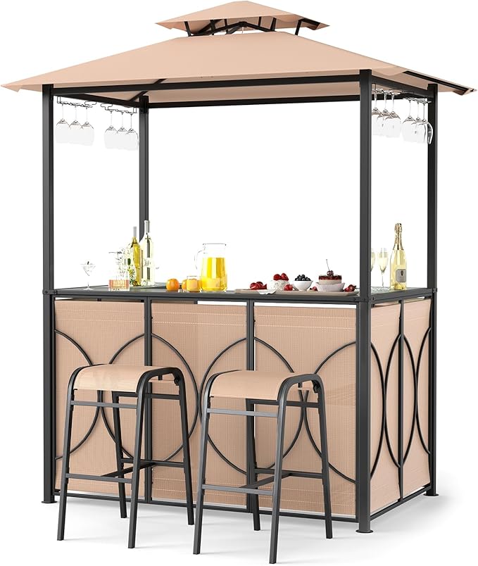 Tangkula 3-Piece Patio Bar Set, Grill Gazebo & 2 Bar Stools by TANGKULA