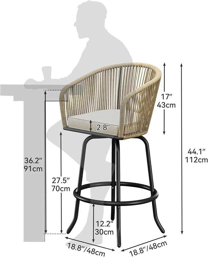 YITAHOME Counter Height Bar Stools Set of 2, Outdoor Bar Stools - Image 3