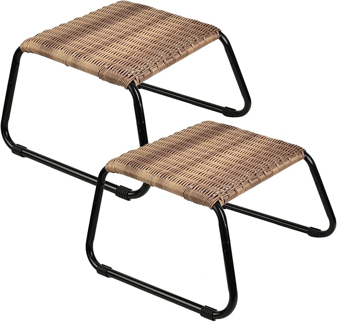 Outdoor Patio Footstools, PE Rattan Ottoman Wicker Foot Rest, Small Balcony by Deugold