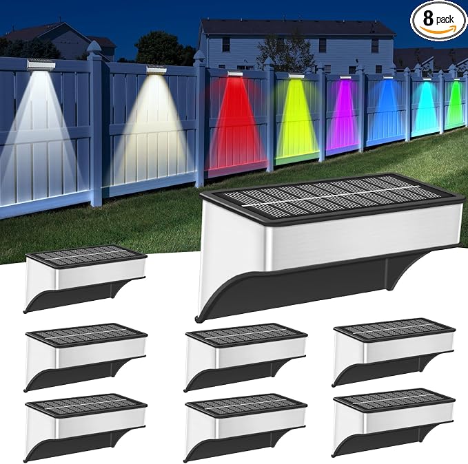 Solar Fence Lights Outdoor, 8 Pack Step Lights Solar Powered by Lightkeeys