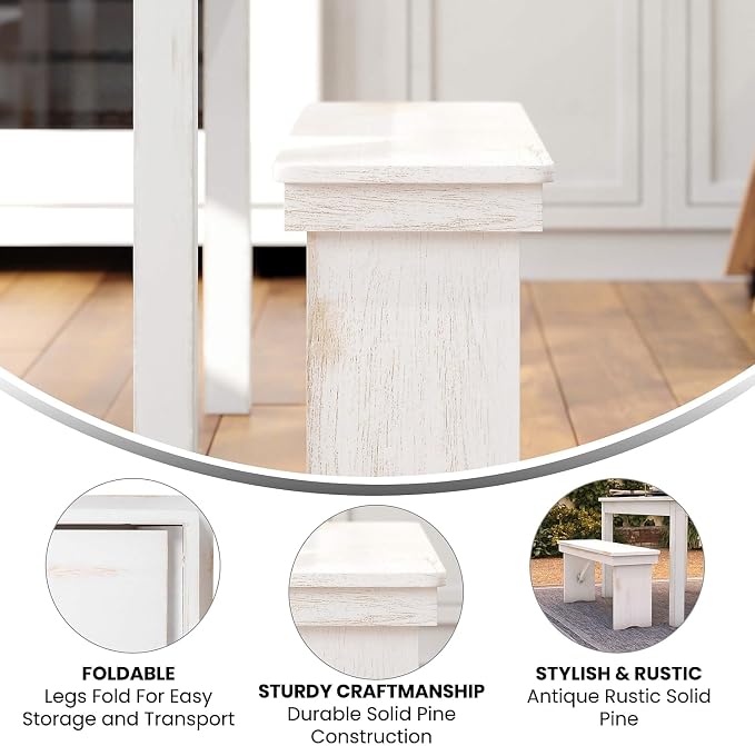 Flash Furniture HERCULES Series 40" x 12" Antique Rustic White Solid Pine - Image 5