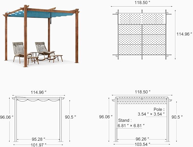 PURPLE LEAF 10' x 10' Outdoor Retractable Pergola - Image 7