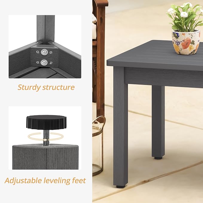 LUE BONA Outdoor Coffee Table Rectangle, HDPS Patio Coffee Tables - Image 6