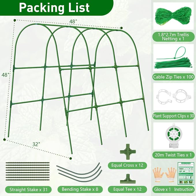 Cucumber Trellis for Raised Bed, 48x48 inch U-Shape Metal Garden Trellis for - Image 2
