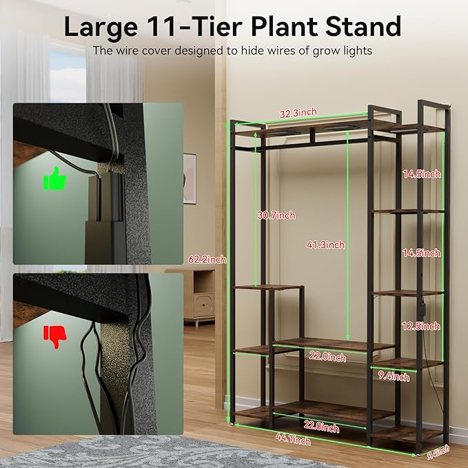 Plant Stand Indoor with Grow Lights 11 Tiered Wood Indoor Plant Shelf 62" Tall - Image 6