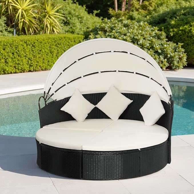 FDW Outdoor Round Daybed Wicker Patio Furniture Outdoor Furniture by FDW