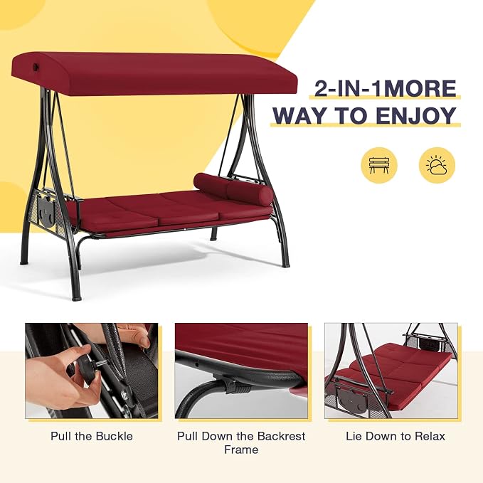 HOMREST 3 Person Outdoor Porch Swing - Image 3