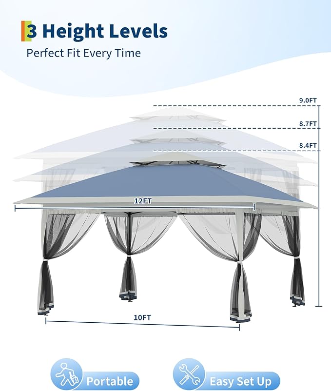 Canopy Tent 12x12 ft, Pop Up Gazebo One-Push Setup - Image 3