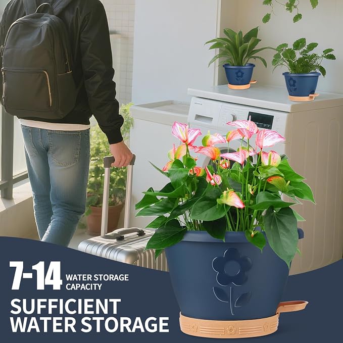 Plastic Plant Pots 10 Inch Set of 4, Self Watering Pots - Image 4