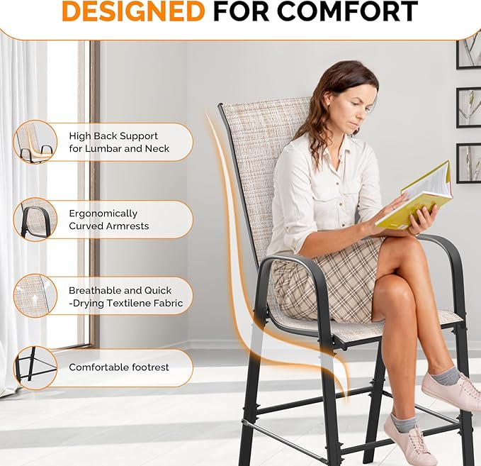 VINGLI Outdoor Bar Chairs Set of 8 – Stackable Outdoor Bar Stools - Image 4