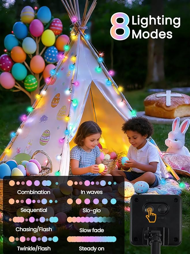LORRYTE 2-Pack 80 LED Solar Easter Lights Outdoor - 39FT Crystal Globe - Image 3
