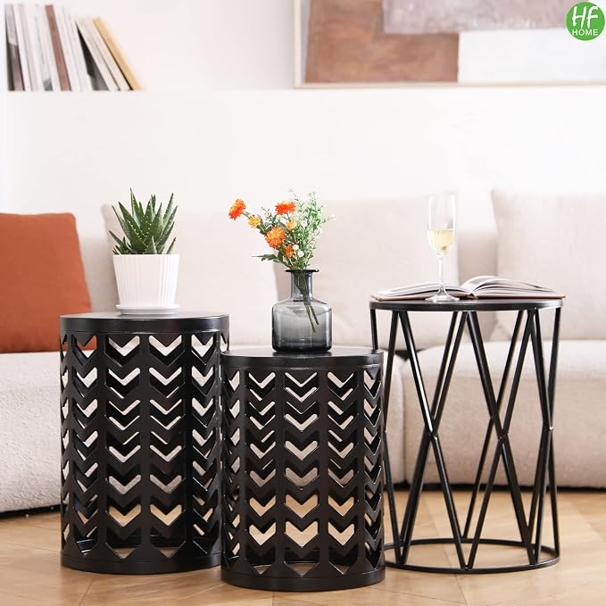 HFHOME Multifunctional Nesting Round Metal Coffee End Tables - Image 7