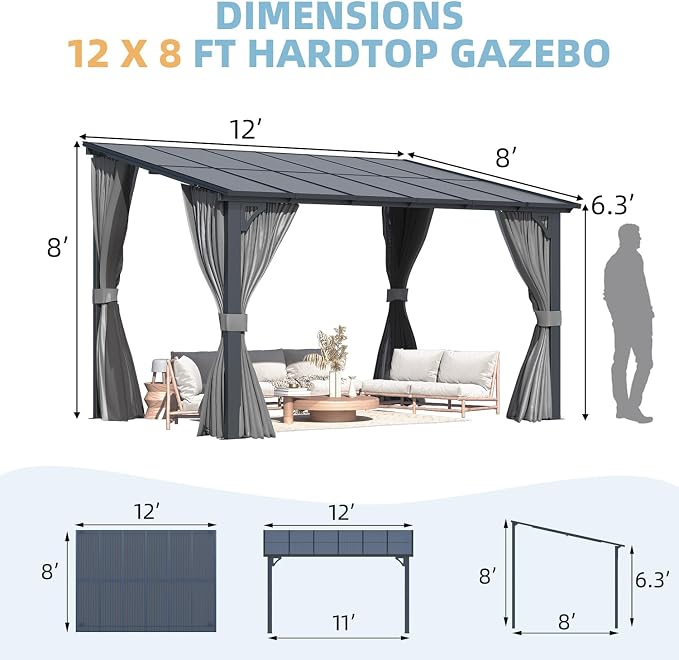 AECOJOY 12' x 8' Gazebo Outdoor Pergola - Image 7