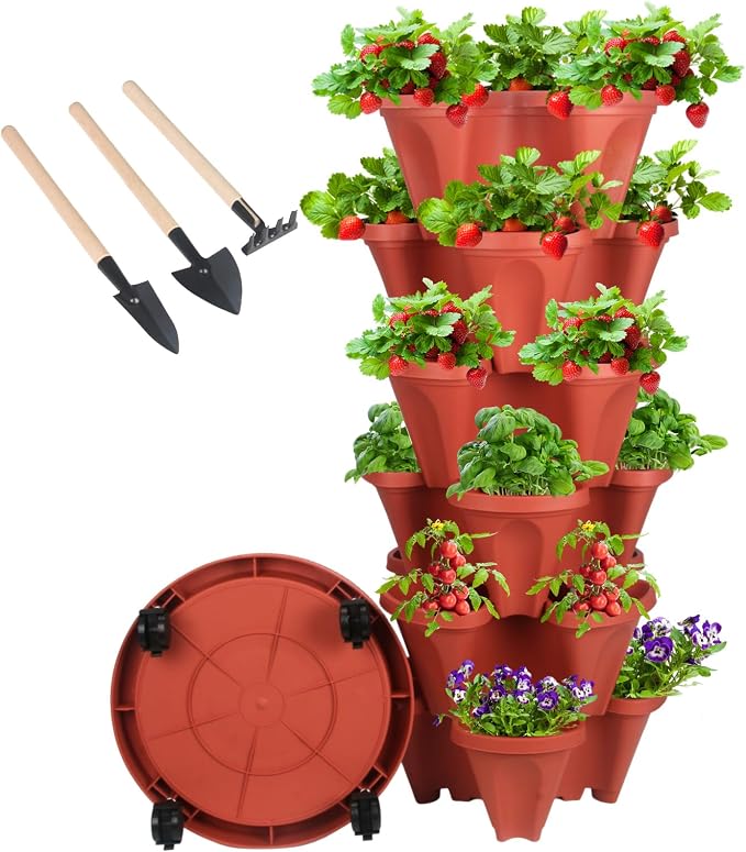 GameXcel Vertical Planter 6 Tier Stackable Planters Garden Planters Strawberry by GameXcel