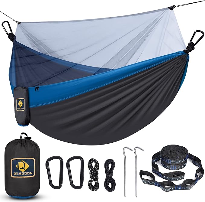 Camping Hammock with Net, Travel Portable Lightweight Hammocks with Tree Straps by QEVOOON