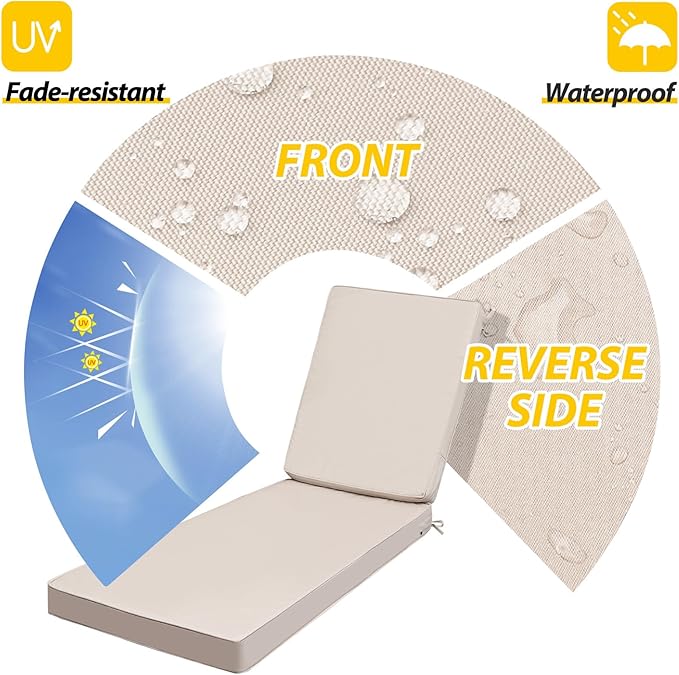 AAAAAcessories Outdoor Chaise Lounge Cushions, Fade-Resistant, Waterproof Patio - Image 2