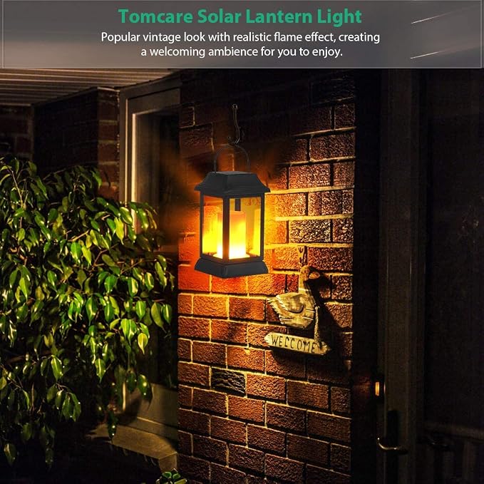 TomCare Solar Lights Metal Flickering Flame Solar Lantern Outdoor Hanging - Image 7