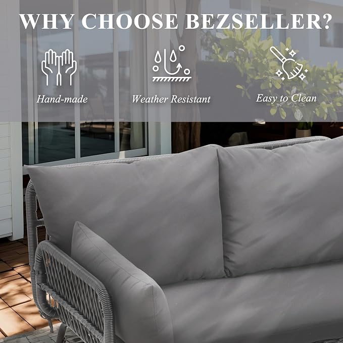 Bezseller 3-Piece Outdoor Patio Furniture Set – L-Shaped Rattan Sectional Sofa - Image 4