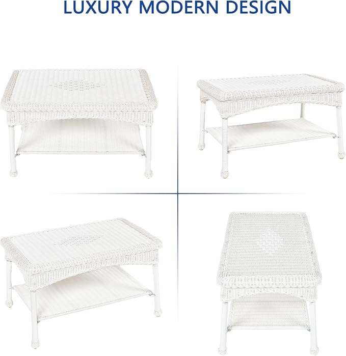 White Wicker Patio Coffee Table - Image 5