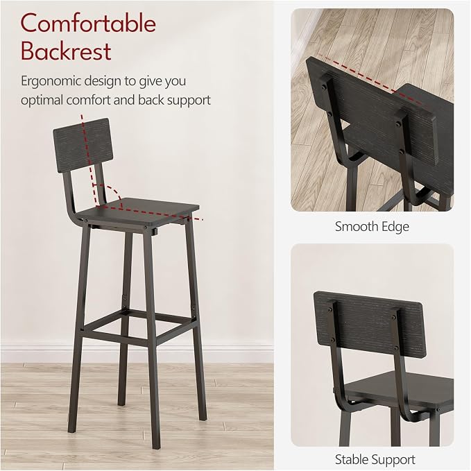 GILLAS Set of 2 Bar Stools, Tall Bar Chairs - Image 4