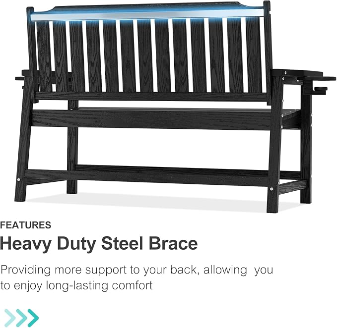 Outdoor Bench with Cup Holder All-Weather HDPE Fade Resistant Garden Bench 660 - Image 8