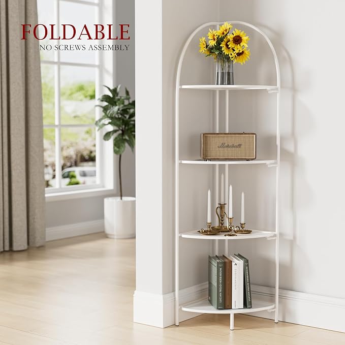 Crofy Foldable 4 Tier Corner Shelf, Metal Corner Plant Stand - Image 2