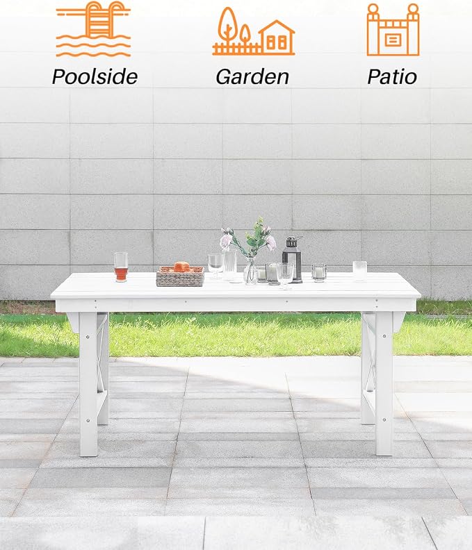 HDPE Outdoor Dining Table, 66.9” Rectangle Patio Dining Table - Image 7