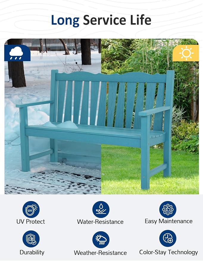 Outdoor Bench Weatherproof, 2-Person Garden Benches - Image 5