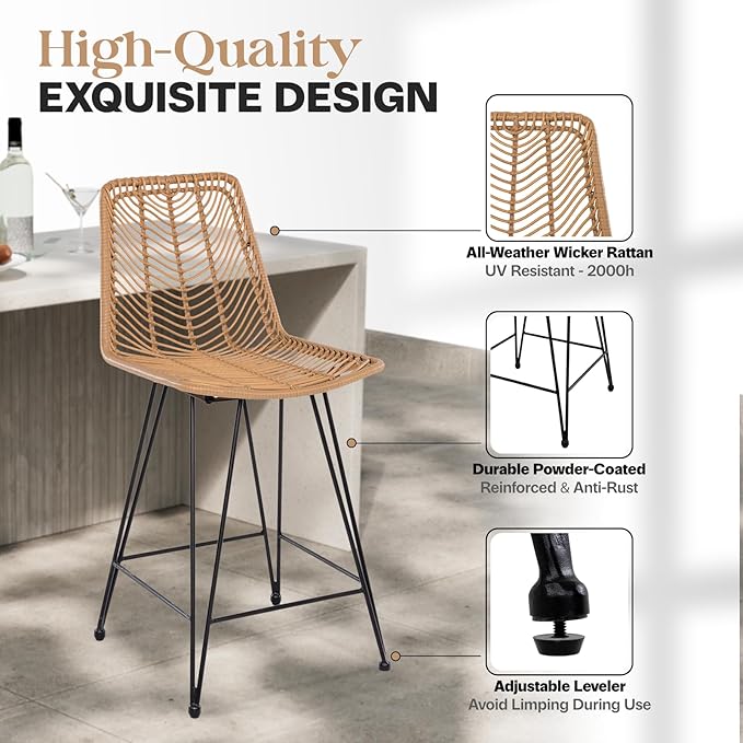 IDZO 400lbs Capacity Rattan Outdoor Counter Stools, Comfort Cushion, Solid - Image 4