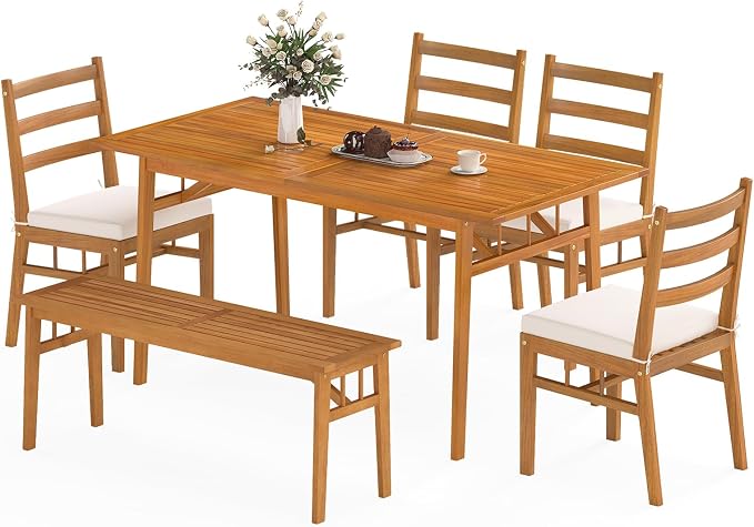 Tangkula 6 Pieces Patio Acacia Wood Dining Set, Outdoor Rectangular Table by TANGKULA