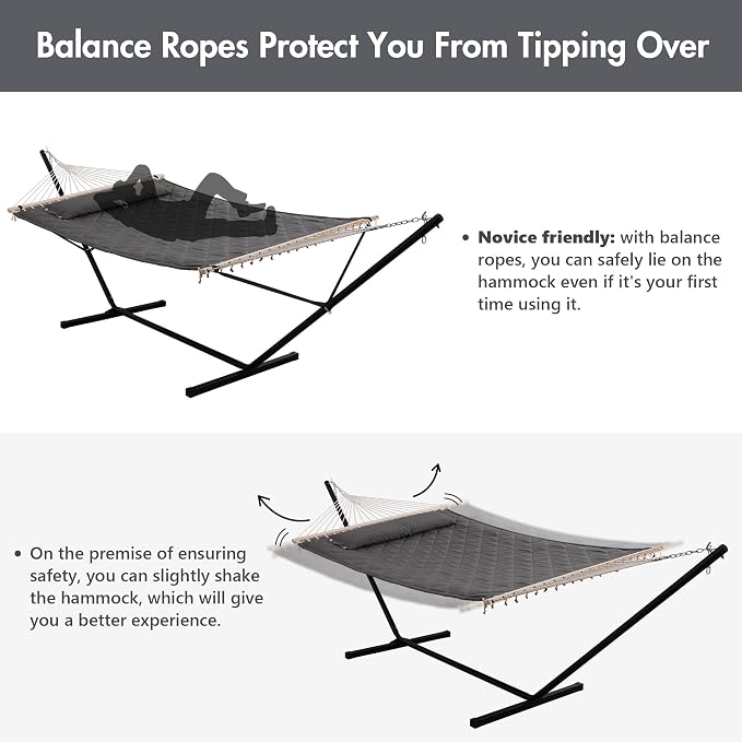 ANOW Double Hammock with 12FT Heavy Duty Steel Stand Included, 2 Person Hammock - Image 4