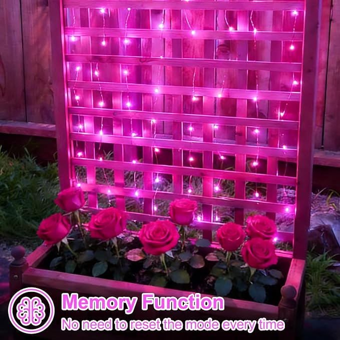 QITONG 4 Pack Pink Solar Fairy Lights, Each 33ft 100 LED String Lights Outdoor - Image 5