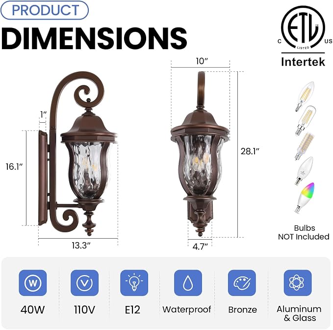 Coffee Exterior Wall Sconces, Waterproof Outdoor Lights Wall Mount - Image 4