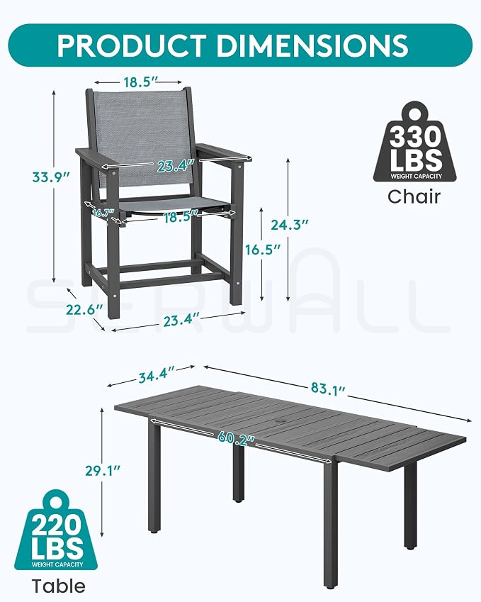 SERWALL 9-Piece Outdoor Dining Set, All Weather HDPE Patio Furniture Set - Image 2