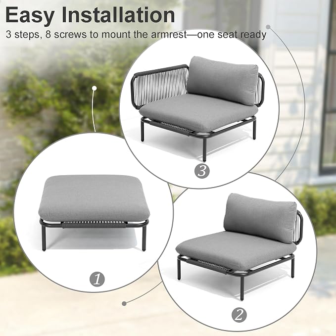 6 Piece Modern Outdoor Sectional Sofa, Weather-Resistant Metal Frame and - Image 8