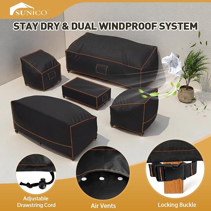 SUNICO Outdoor Patio Furniture Covers Set, 5 Piece Patio Covers - Image 5