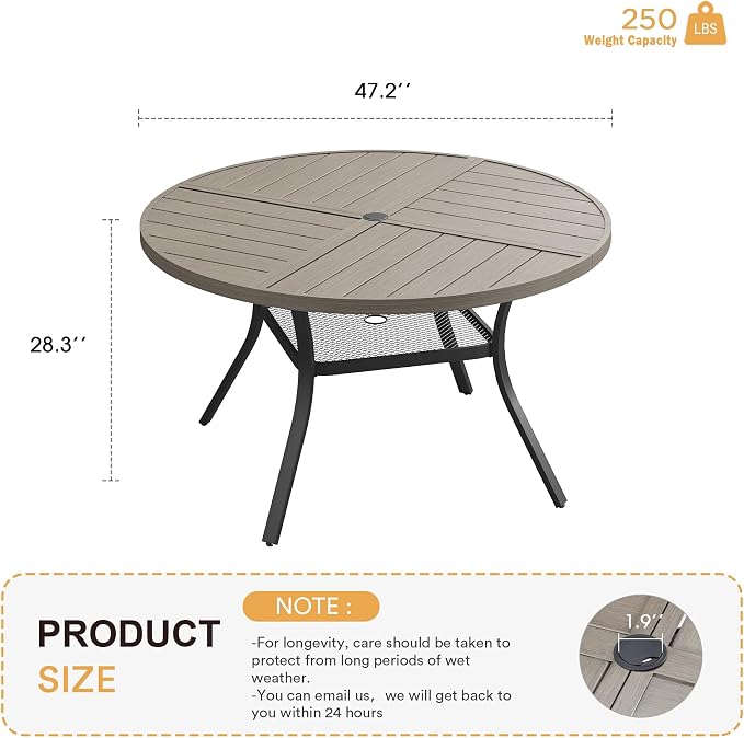 VICLLAX Round Patio Table with Adjustable Umbrella Hole - Image 3