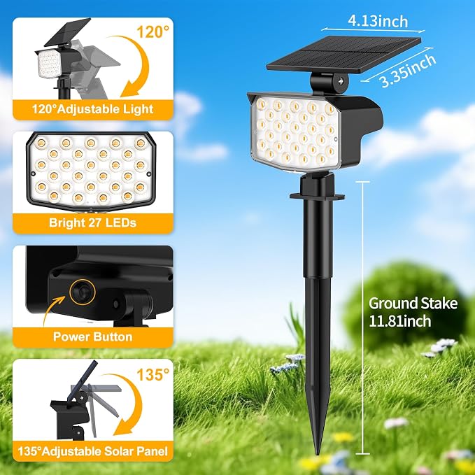 Solar Spot Lights Outdoor Waterproof Adjustable Solar Powered Landscape Lights - Image 6