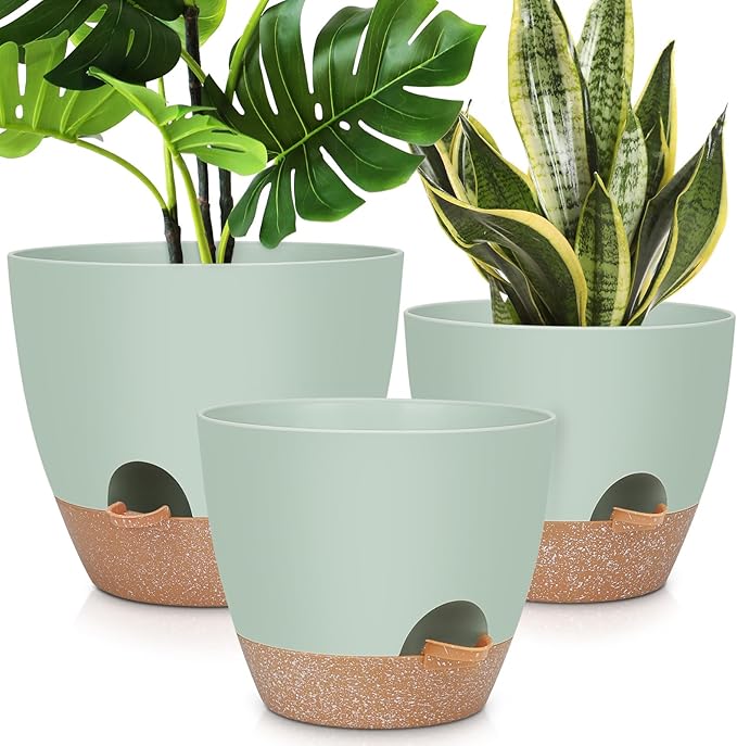 12" 10" 9" Large Self Watering Plant Pots, 3 Pack Flower Pots Planters by AFamilyofGardenLovers