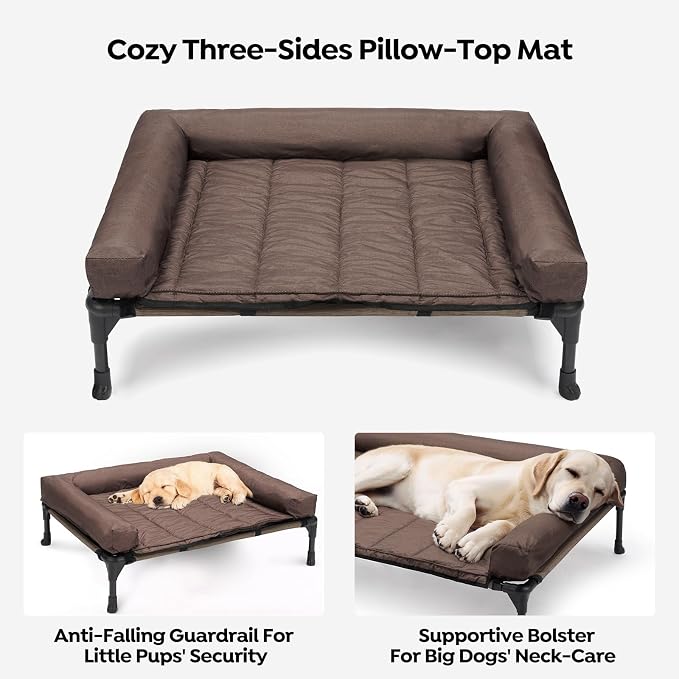 Veehoo Cooling Elevated Dog Bed Add Removable Waterproof Bolster Cushion Mat - Image 3