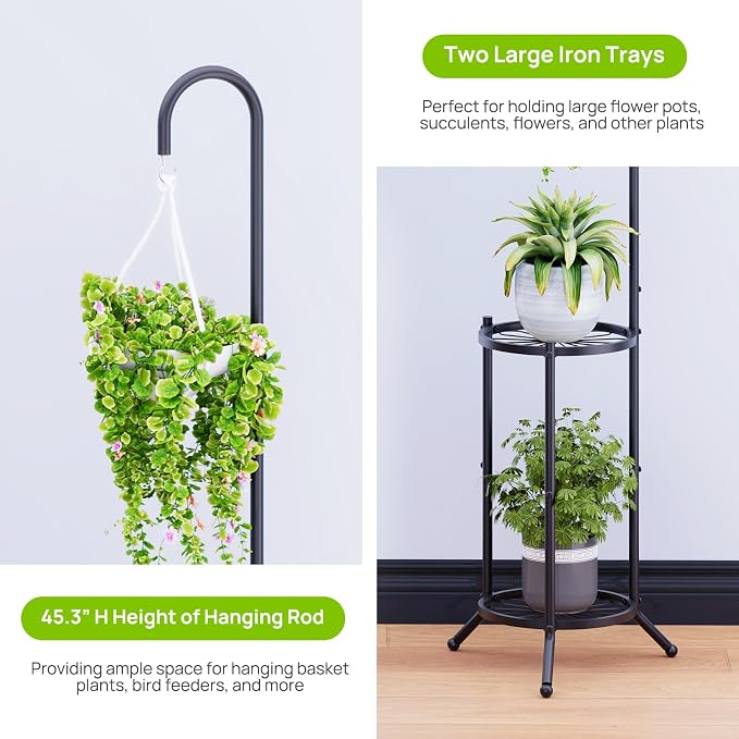 2-tier Hanging Plant Stand Plant Hanger Indoor Outdoor Corner Plant Stands - Image 4