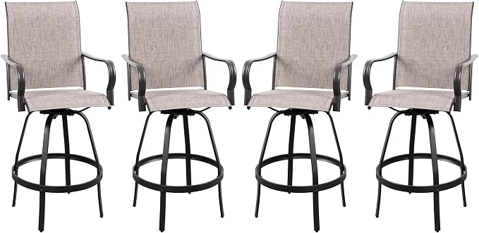 Vongrasig 4 Piece Patio Swivel Bar Chairs, All Weather Metal Textile High by Vongrasig