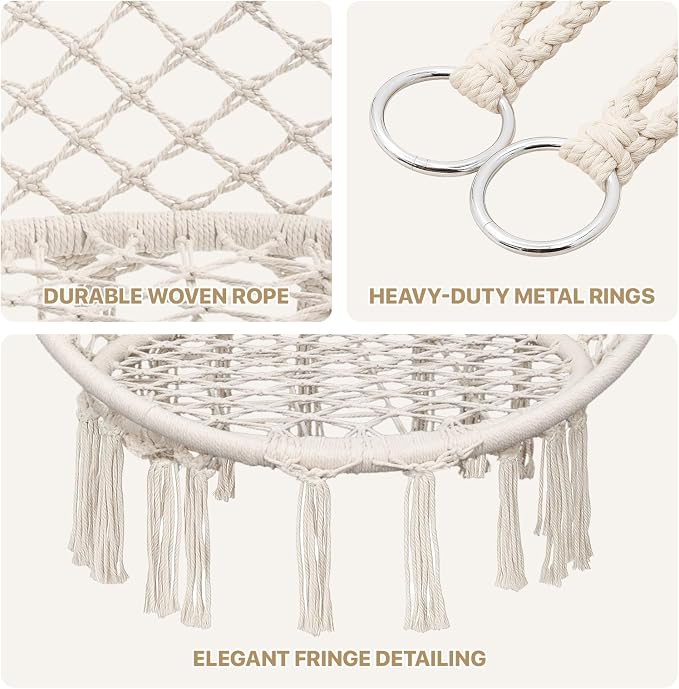 Monibloom Hanging Hammock Chair w/Large Comfy Cushion, Macrame Swing Chair - Image 5