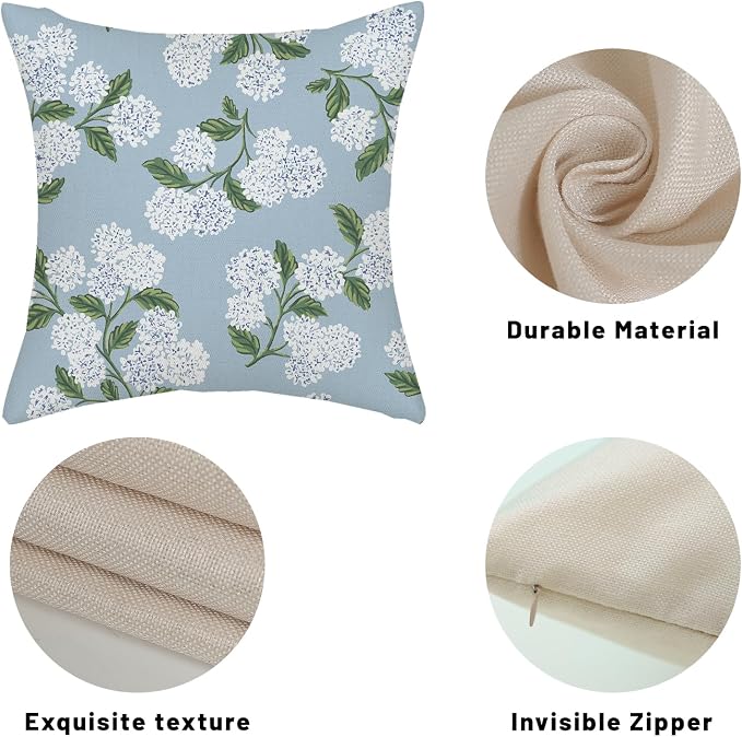 Light Blue Pillow Covers 20x20 Inch 2 Pcs Blue Green Hydrangea Flower Decor - Image 7