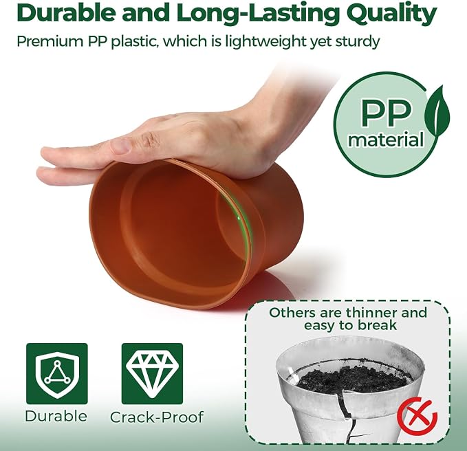 T4U 5 Inch Plant Pot 8-Pack, Plastic Pots - Image 3