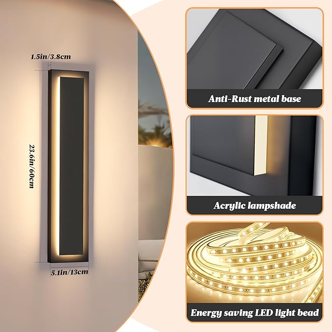   Long Black Outdoor Wall Light Exterior Light - Image 2