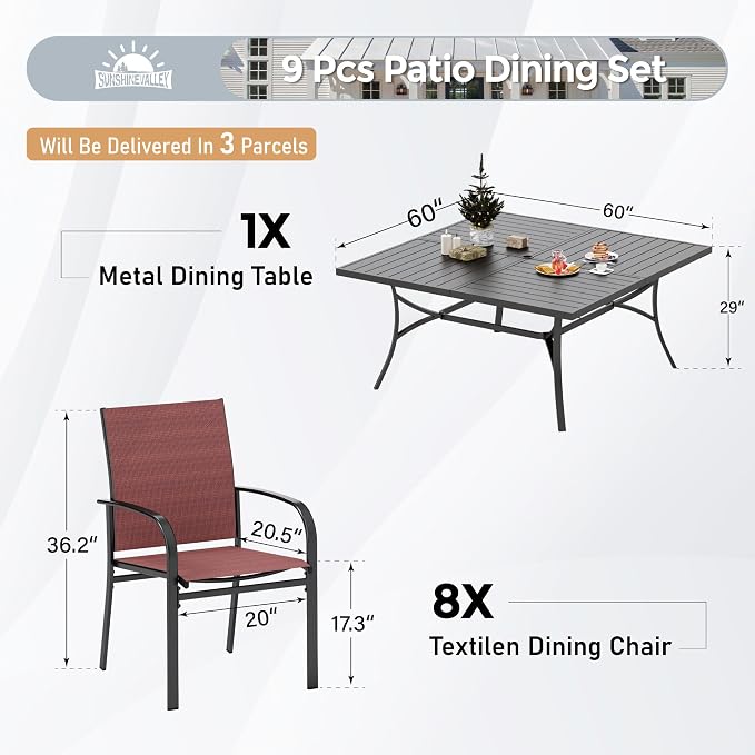 Patio Dining Set for 8, 8 x Stable Dining Chairs, Outdoor Table and Chairs Set - Image 4