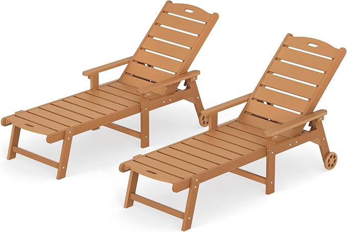 LUE BONA Outdoor Chaise Lounge Chairs Set of 2, HDPS Chaise Lounger, 5 - Image 8