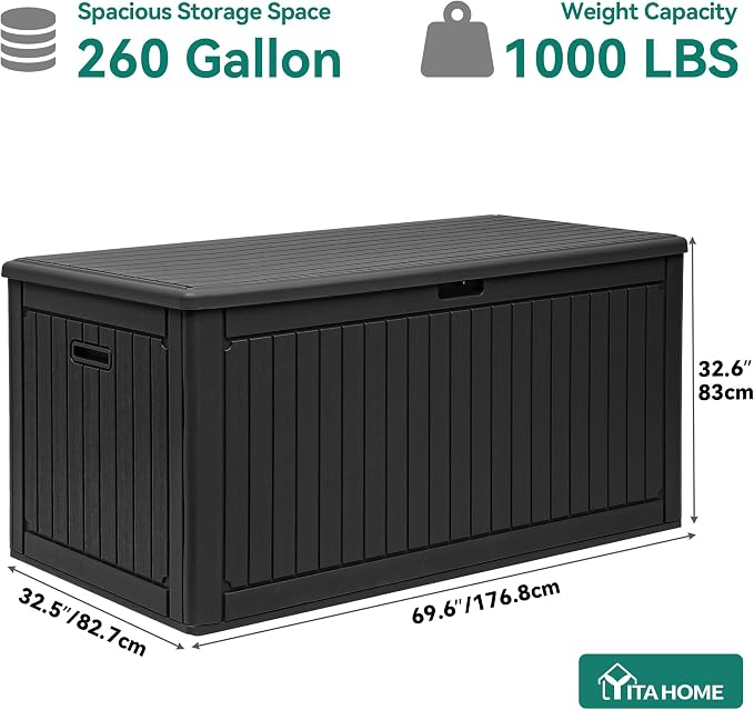 YITAHOME 260 Gallon Extra Large Deck Box, Double-Wall Resin Outdoor Storage Box - Image 8